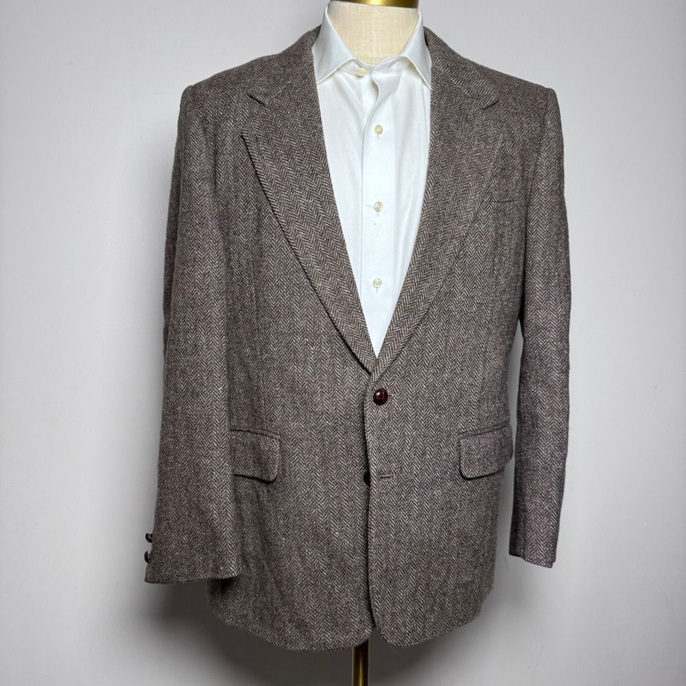 Members Only Blazer Mens 42R Brown Gray Herringbone Vintage‎ Wool Sport Coat